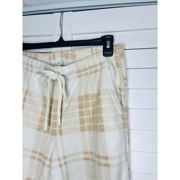 NWT Aerie Fleece Plaid Pajama Joggers Women’s Size Small Tan - Picture 3 of 4